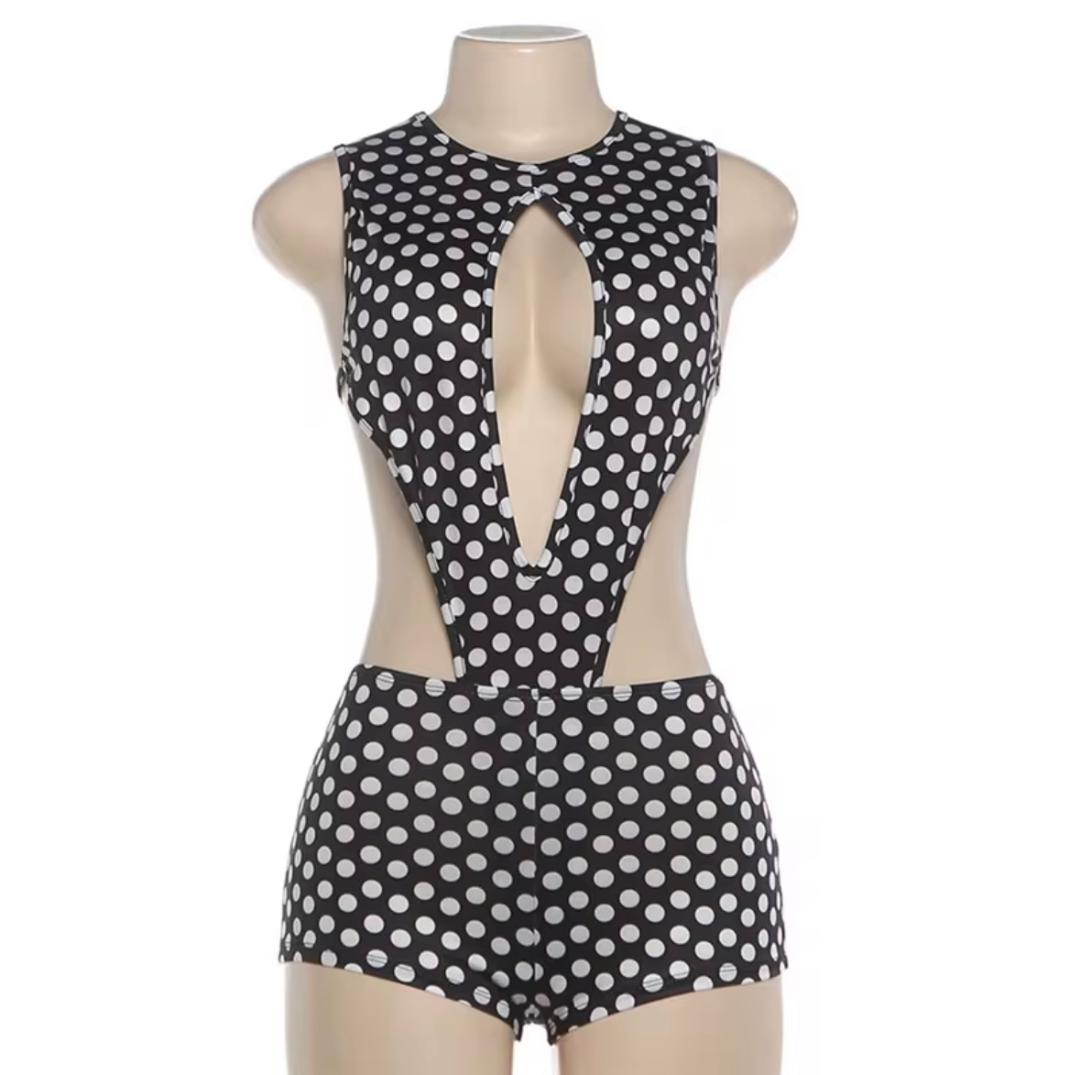 "DREAMING OF YOU" Black and White Polka Dot Romper